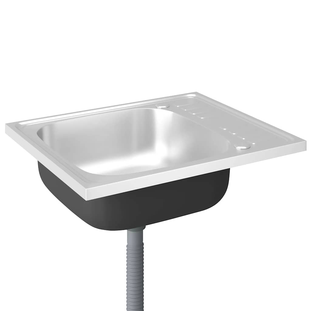 Vidaxl Zlew Kuchenny Z Ociekaczem, Srebrny, 600X500X155 Mm, Stal