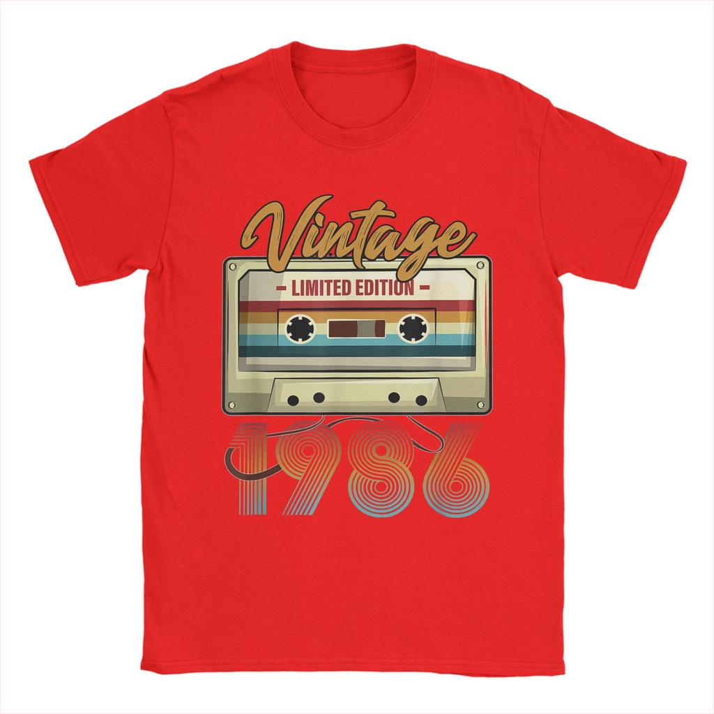 Vintage 1986 40th Birthday Cassette Tape Cotton TShirt For Men Summer TShirts Crew Neck Harajuku Tee Shirt Plus Size Clothing