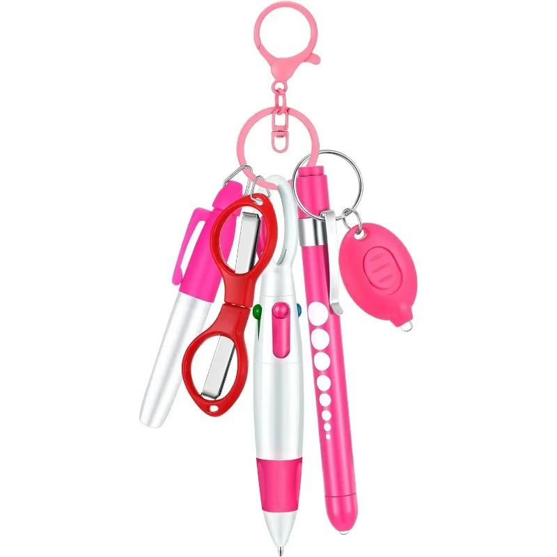Set Penna a Sfera Retrattile Multifunzione 6 in 1 Torcia Forbici Pieghevoli Portachiavi Penne per Infermieri Pennarello Indelebile