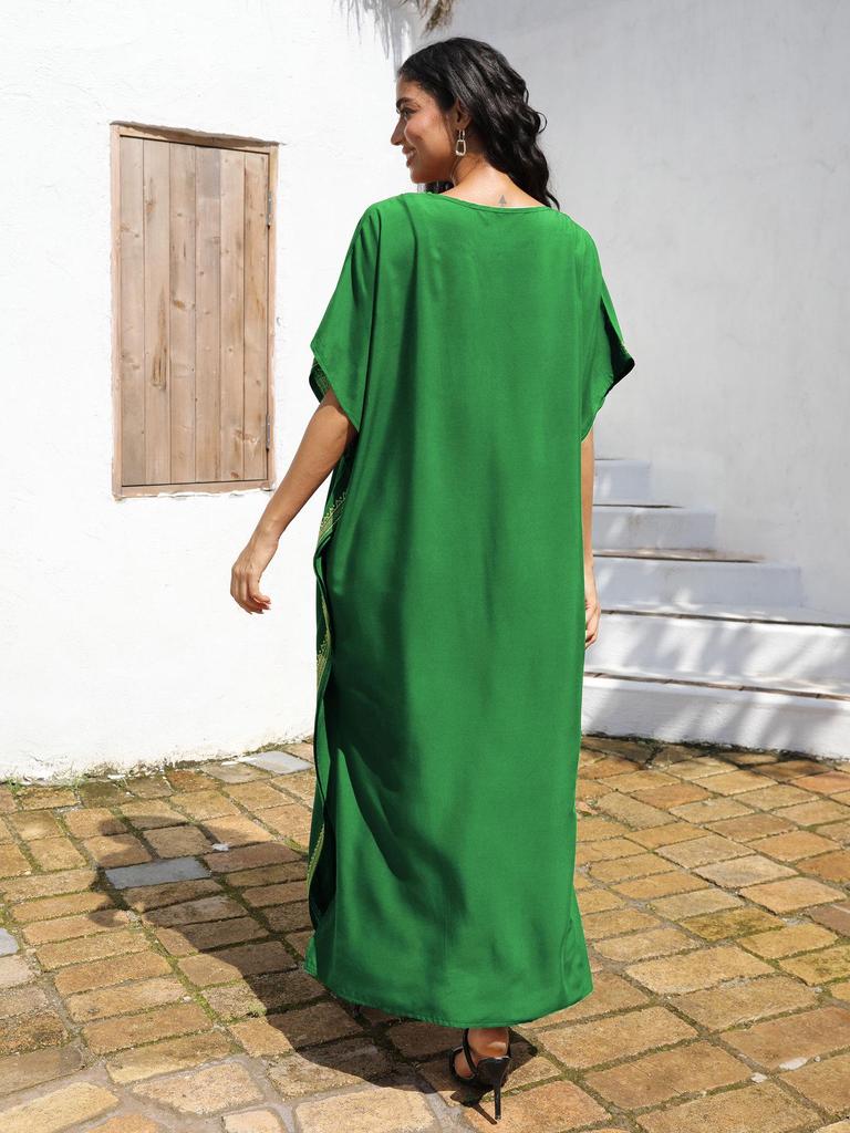 Plus Size Rayon Embroidered Beach Dress - Women's Sun Protection Cover-Up
