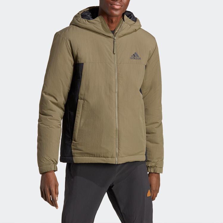 Adidas Color Block Zip-Up Hooded Cotton Jacket Men Jackets Layered-Olive-Green HM2264
