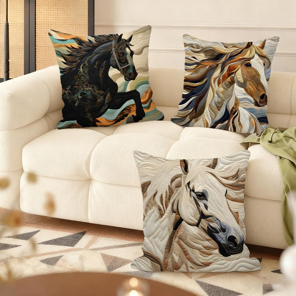 Printing Stylish Horse Cushion Cover Natural Linen Organic Fabric DoubleSided Printing Couch Pillow Covers Home Decor