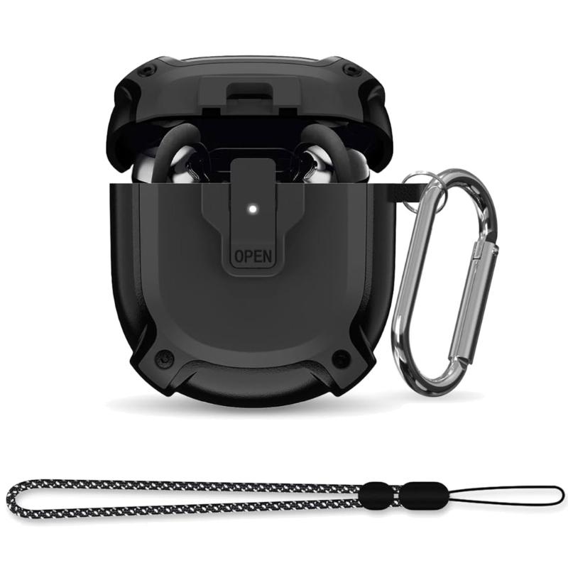Защитный чехол для наушников Earbuds II 2022, корпус из ПК+ТПУ, противоударный и пылезащитный чехол с ремешком чёрный