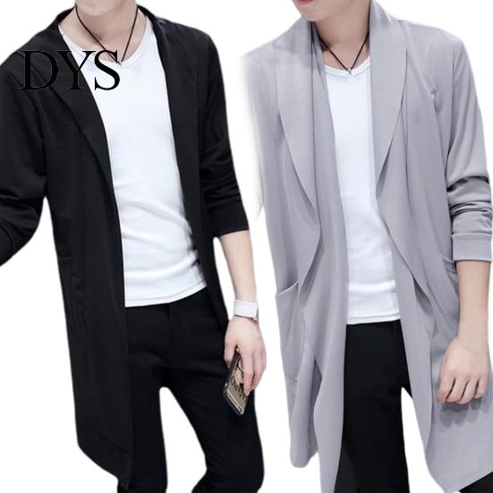 Men Cloak Trench Windbreaker Large Neckline Solid Color Cardigan Slim Mid-length Draping Overcoat Outwear Streetwear