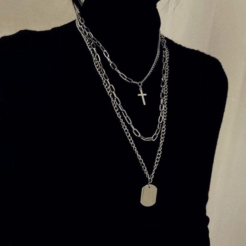 Multi-layer Punk Chains Cross Pendant Cool Hip Hop Geometric Metal Necklaces Fashion Sweater Chain Necklace