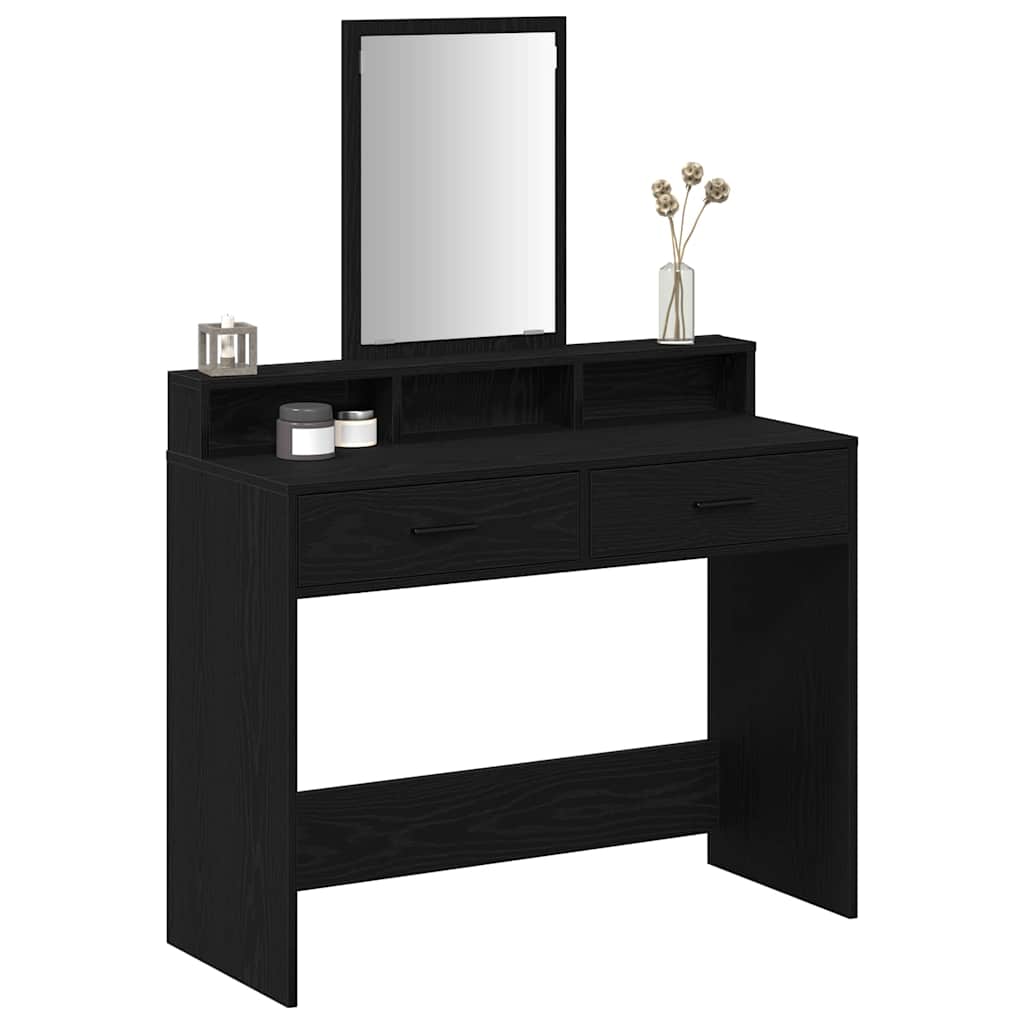 Makeup Table with Shelf Black Oak Look 100 x 41 x 140 cm