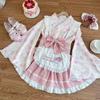 Uccellino Maid Outfit with Moe Lolita Kimono Apron with Gothic Strawberry Halloween Cosplay Japanese-Style Sleeves, Ribbon, Design, (Blue, L)