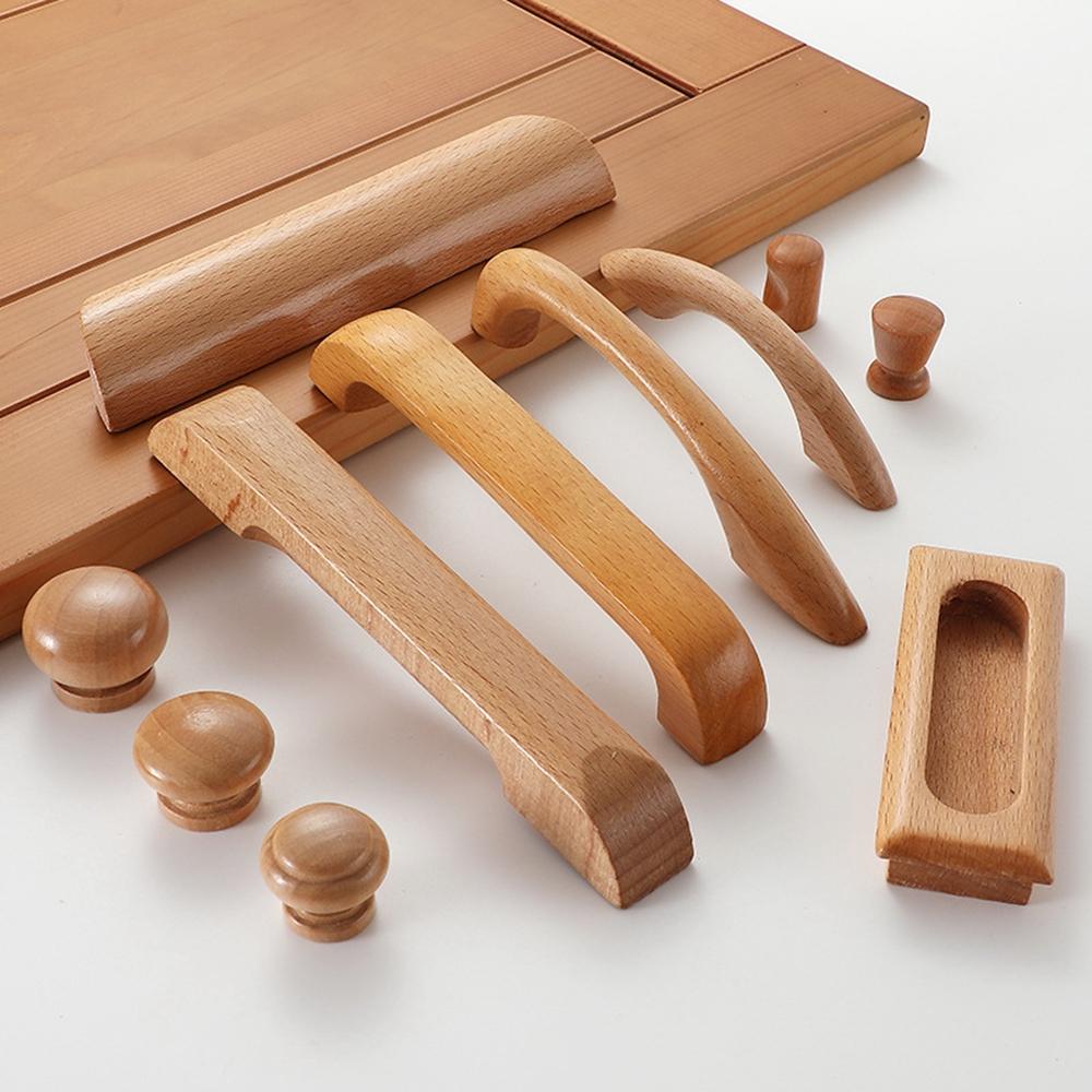 Kitchen Door Parts Pull Handle Knobs Wooden Cabinet Knob Furniture Hardware Drawer Wood Handles