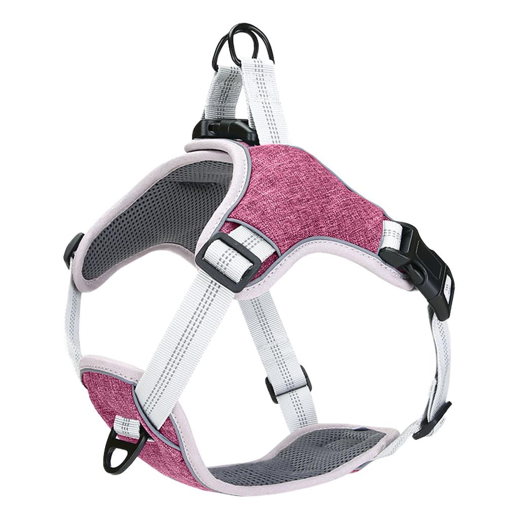 Reflective Dog Harness Breathable Oxford Cloth Adjustable Pet Dog Vest Harness with Hook and Loop and Buckle Purple M