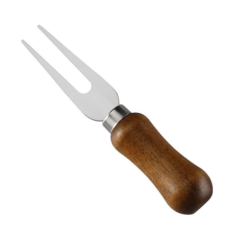 Acacia Wood Handle Cheese Knife Set: Stainless Steel Knife, Fork, Spade, Spoon, and Butter Cream Knife.