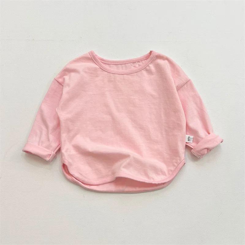 Spring Autumn Children's Pure Long Sleeve T-shirts Solid Color Boys Girls Kids Baby Leisure Tee Student Clothes