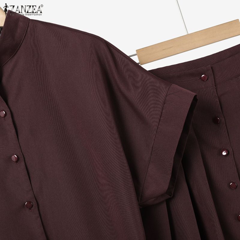 ZANZEA Women Short Sleeve Blouse and Long Skirts Summer Two Piece Suit Sets