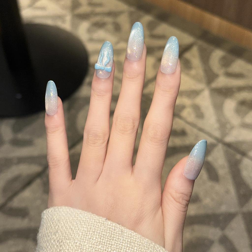 Handmade Armor-piercing and Summer Fresh Manicure Cute Bow French Daily Short Style Removable