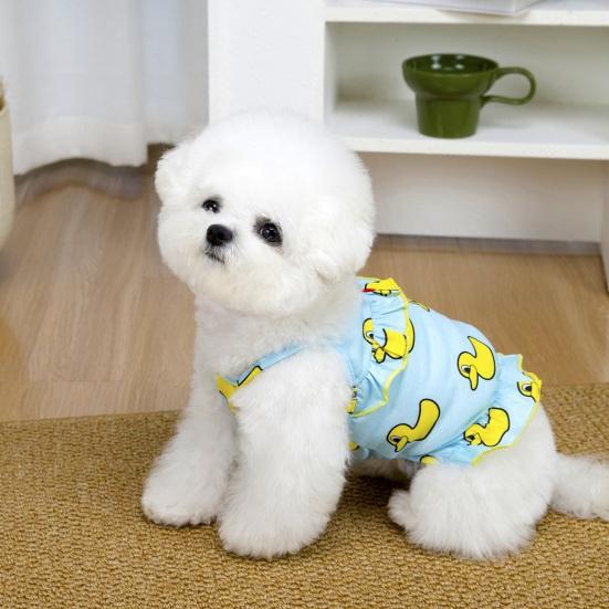 Dog Slip Dress Breathable Summer Yellow Duck Print Ruffle Pet Sleeveless Dress Pet Costume Outfit Apparel for Small Dogs
