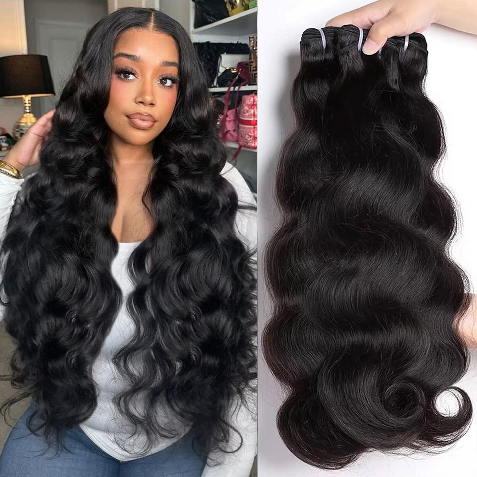 1 3 4 PCS Body Wave Bundles Human Hair 30 32 Inch Brazilian Real Human Hair Natural Black 14A Raw Hair Weave Bundles Extensions