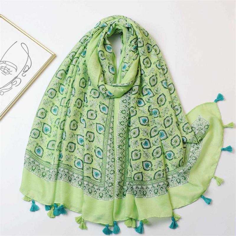 

Winter Spain Fashion Leaf Floral Tassel Viscose Scarf Winter Shawls And Wraps Beach Pashmina Stole Bufanda Muslim Sjaal 180*90Cm