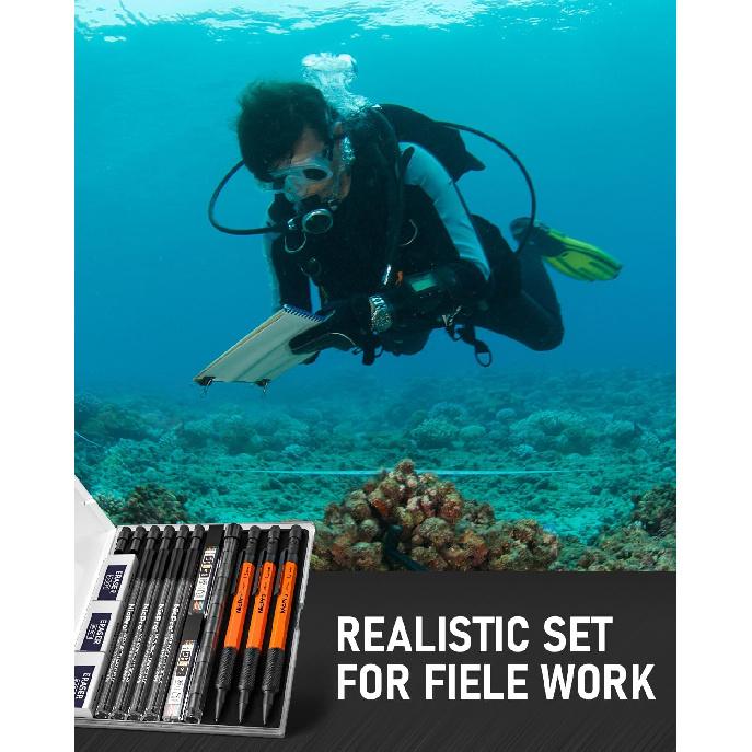 Nicpro 3 PCS 1.3 mm Orange Mechanical Pencils Set with 66 Lead Refill, 3 Eraser - Weatherproof Metal Barrel, Heavy Duty Carpenter Pencil MP2000 for