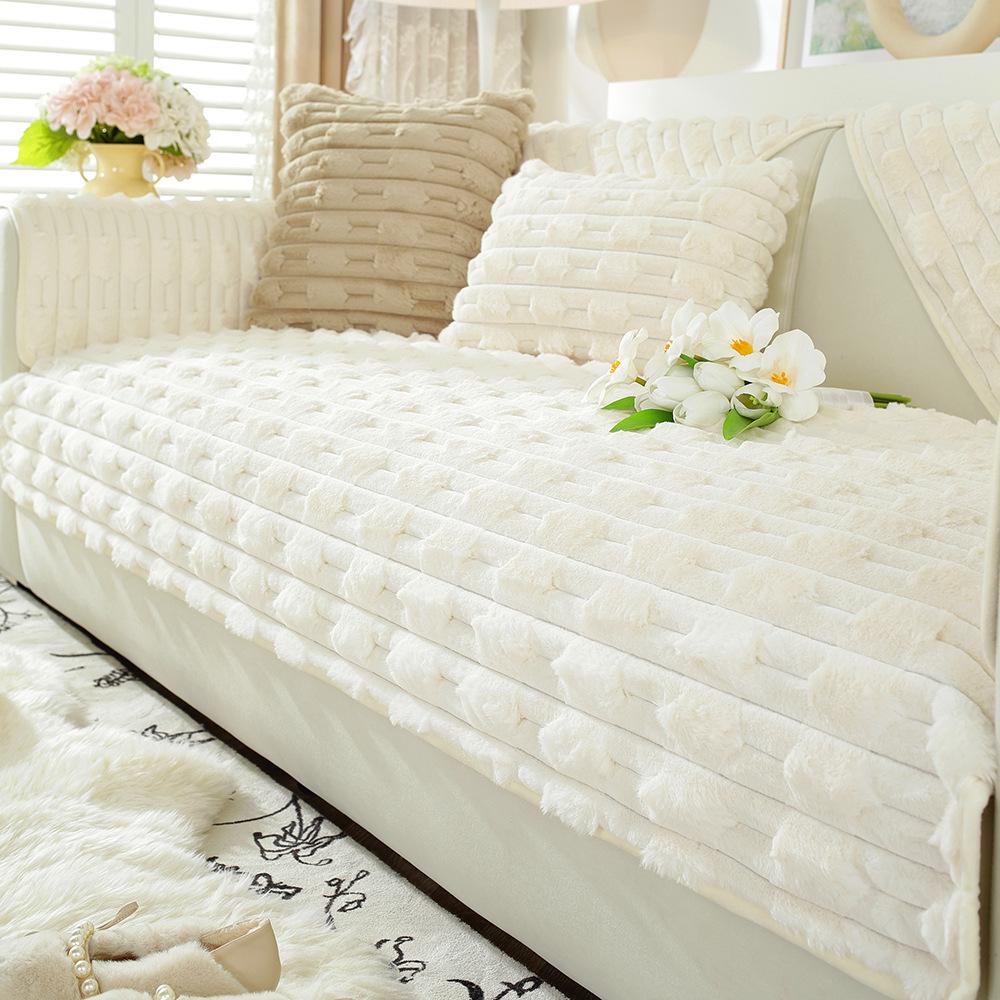 Rabbit Plush Sofa Cushion In Autumn and Winter, Thickened Plush Seat Cushion, Non Slip Leather Sofa Cover, New Cover Cloth Towel