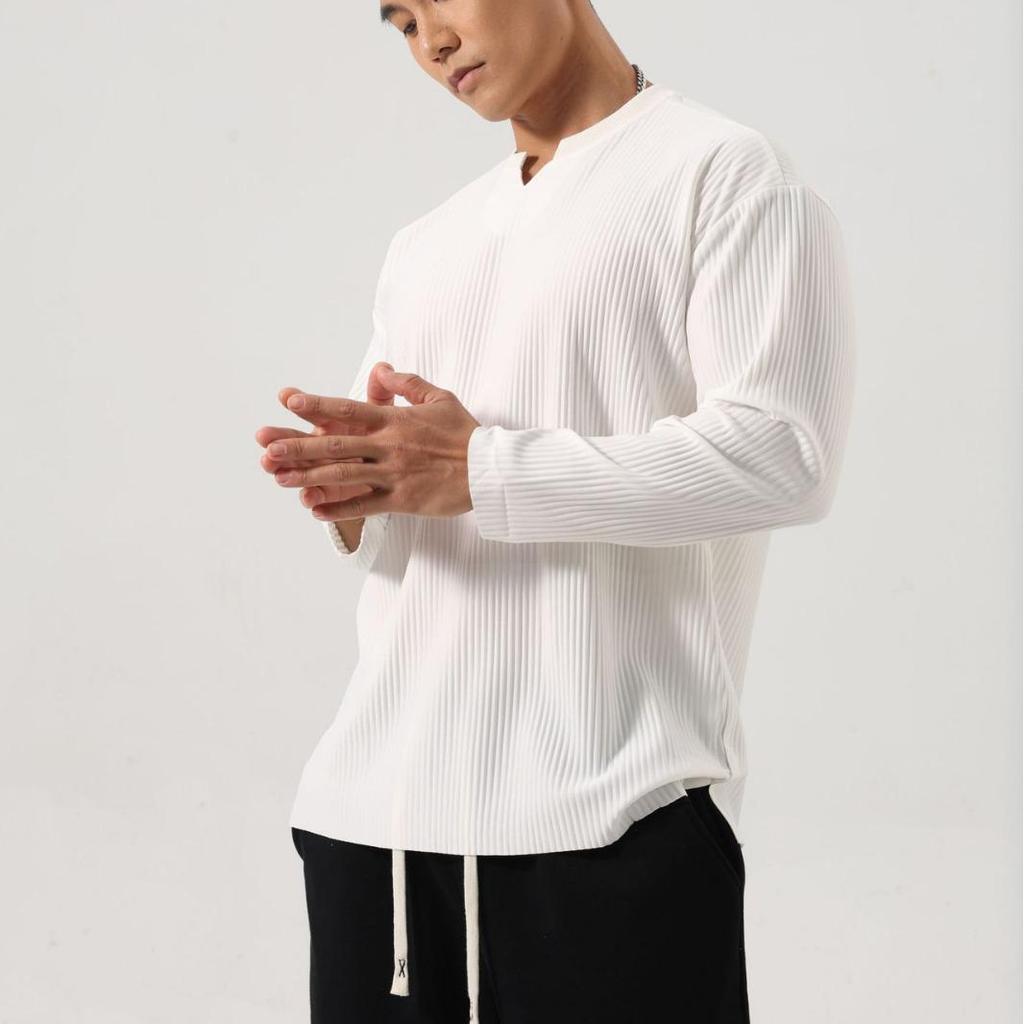 Men's Quick-Dry Striped V-Neck Long Sleeve Loose Fit Sweatshirt