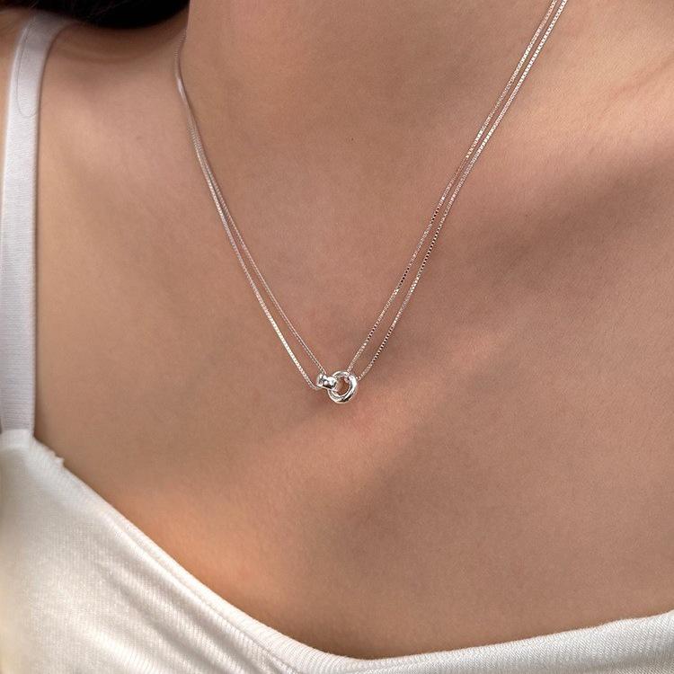 Elegant Double Layer Geometric Pendant Necklace for Women