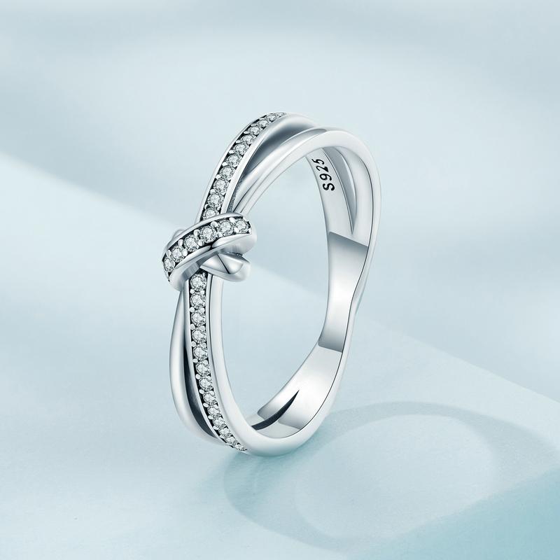 WOSTU Real 925 Sterling Silver Vintage Knot Band Rings For Women Retro Clear CZ Wedding Ring Bezel Fine Jewelry Gift CQR896