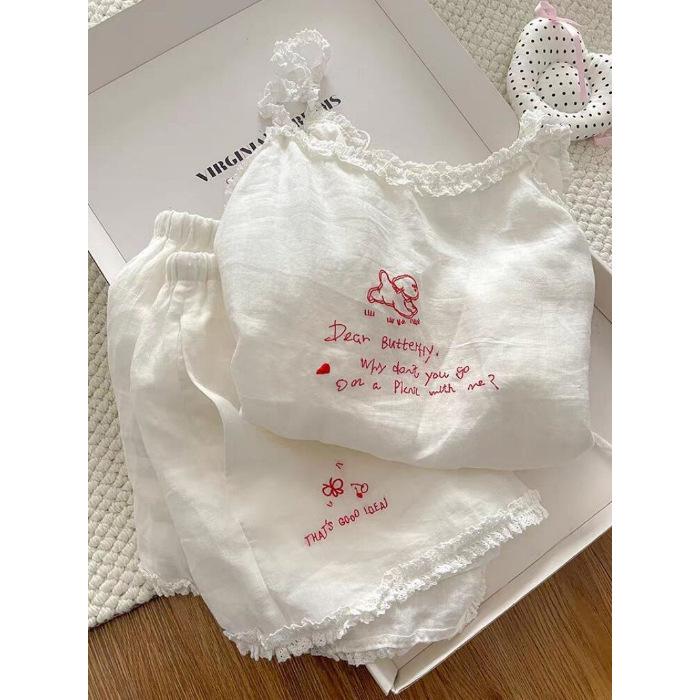 

With chest pad pajamas women s summer sweet pure wind suspender shorts Internet celebrity style loungewear can be worn outside M