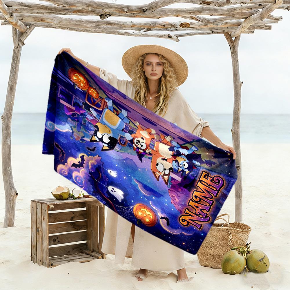 Halloween Night Adventure Customizable Name Beach Towel Quick-Dry Soft Microfiber