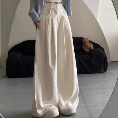 Weiße Hose mit weitem Bein Damen Sommer Neu Hochtailliert Locker Gerades Bein Anzughose