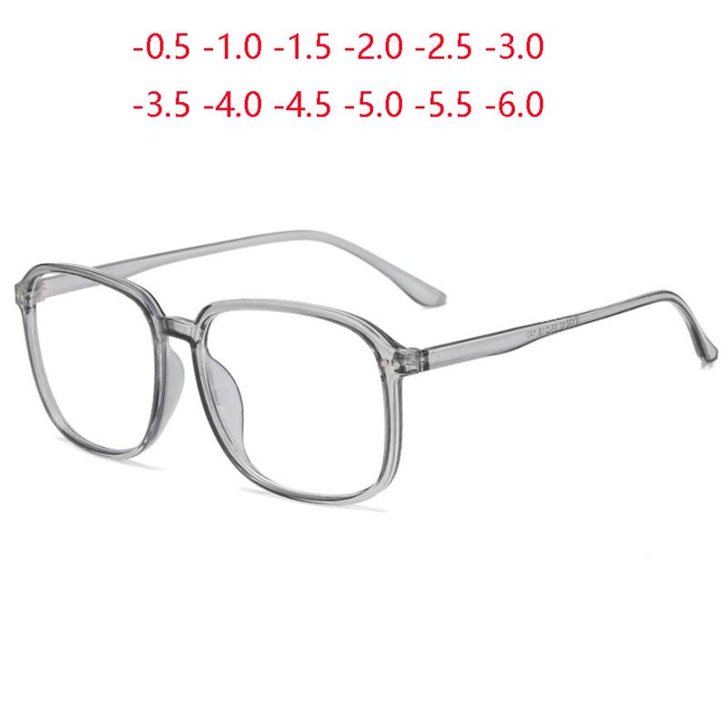 Big Frame Myopia Glasses Ultralight Transparent Gray PC Prescription Eyeglasses 0 to -6.0 for Women Men