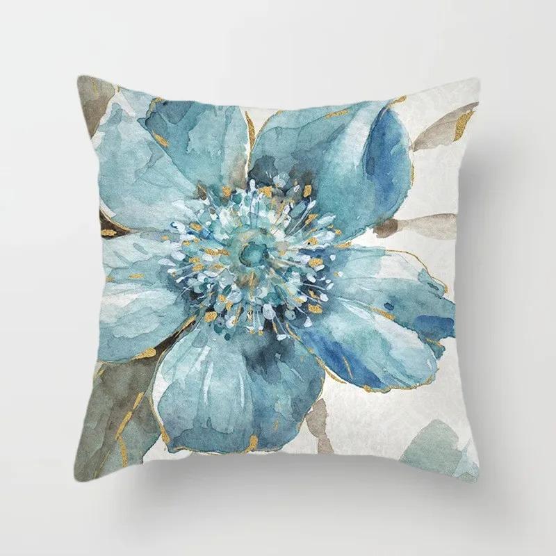Blue Flower and Bird Print Decorative Pillowcase Living Room Office Ornaments Home Pillowcase