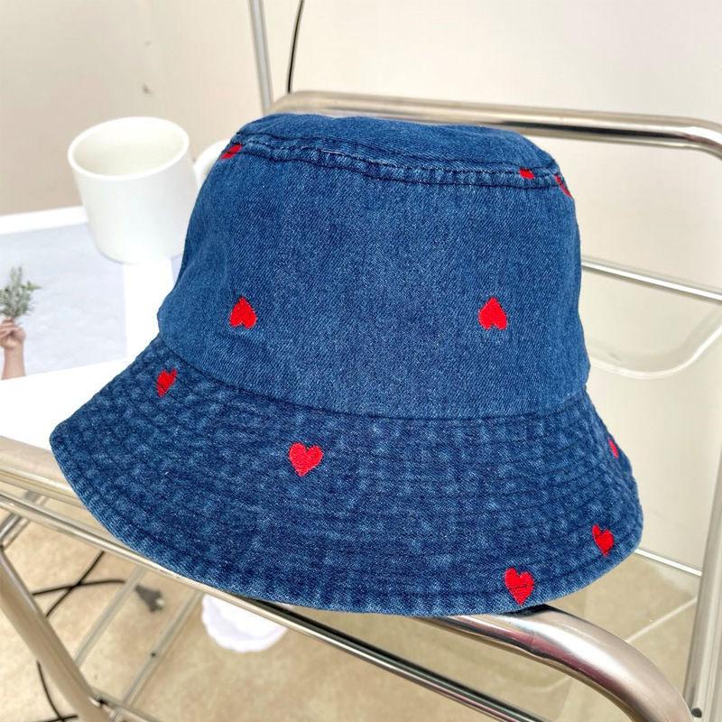 Embroidered Heart Cotton Summer Jeans Bucket Hat Cap For Women Spring Fisherman Hat Outdoor Travel Ladies Hat Gift Wholesales