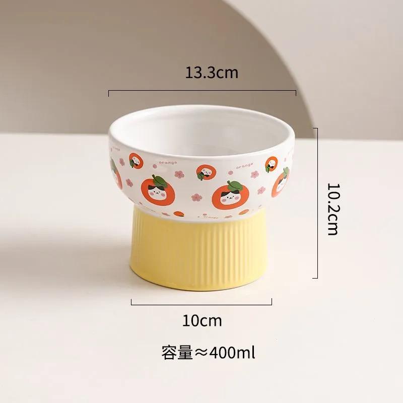 Creative Ceramic Drinking Water Food Tall Footed Bowls, Anti Overturning Neck Protection, Large Caliber, Cat Bowl, Supplies, 1Pc