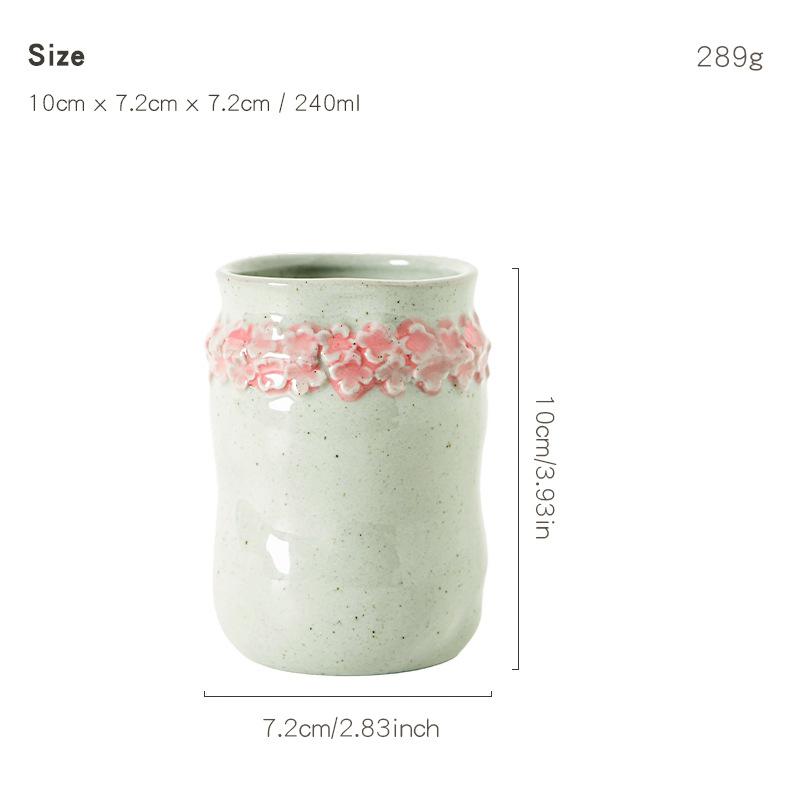 

Japanese Retro Embossed Floral Sakura Ceramic Mug Bar Design Coffee Cup Coarse Pottery Handheld 240ml