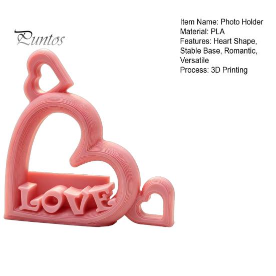 Love Letter Sculpture Decor Heart Photo Stand with Embossed LOVE Letters, 3D Printed Vertical Slot Romantic Wedding Table Ornament Picture Holder,