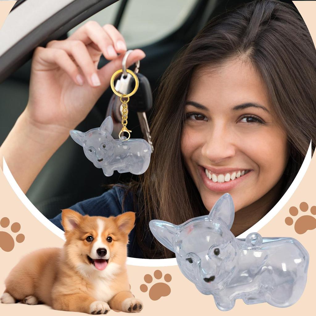 Cute Dog Hair Keychain Corgi Hair Storage Pendant Couple Car Key Chains Jewelry Souvenir Collection Gift Decor Dog Accessories