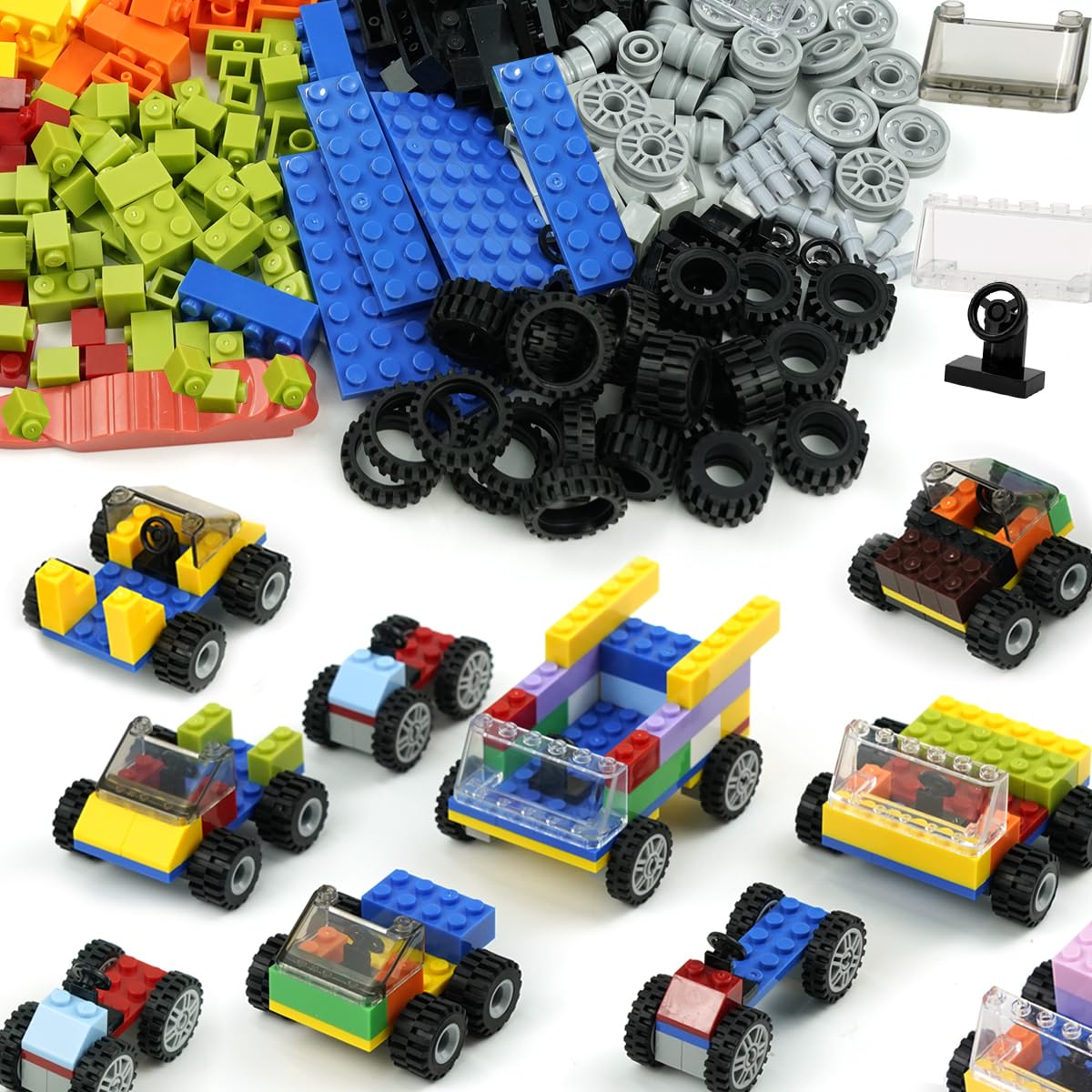 

Classic Blocks Wheel, Axle and Tire Set, Over 400 Car Parts, Educational Technical Vehicle Building Kit