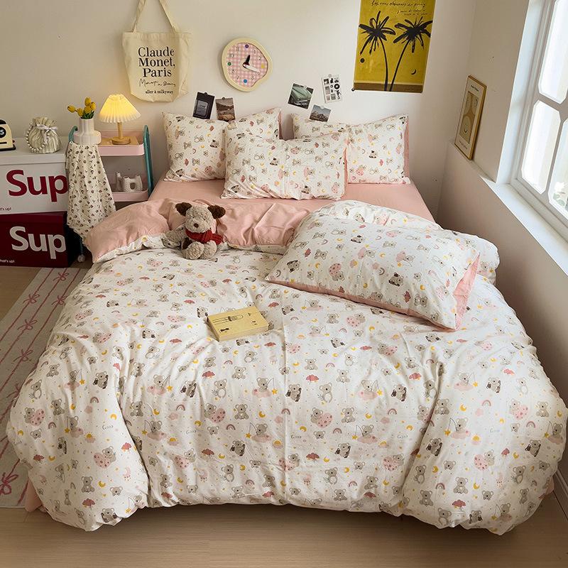 Class A Sleeping Naked, Maternal And Infant Grade Four-Piece Set, Pure Cotton Dormitory 3Pcs Set, Washed Cotton Quilt Cover, Bed Hat Model