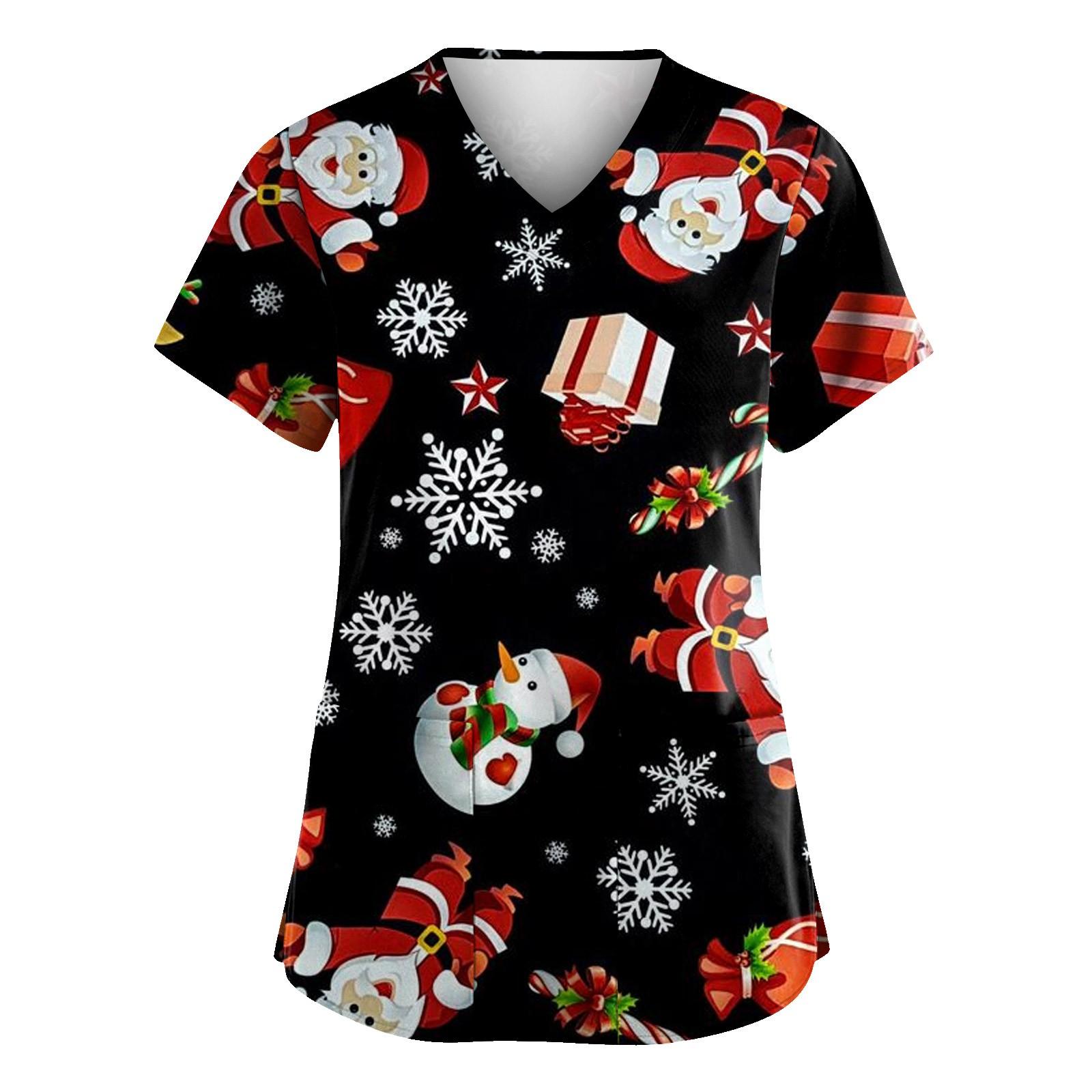 

Женская мода с v-образным вырезом, короткими рукавами и карманами, топы с принтом XXXL чёрный