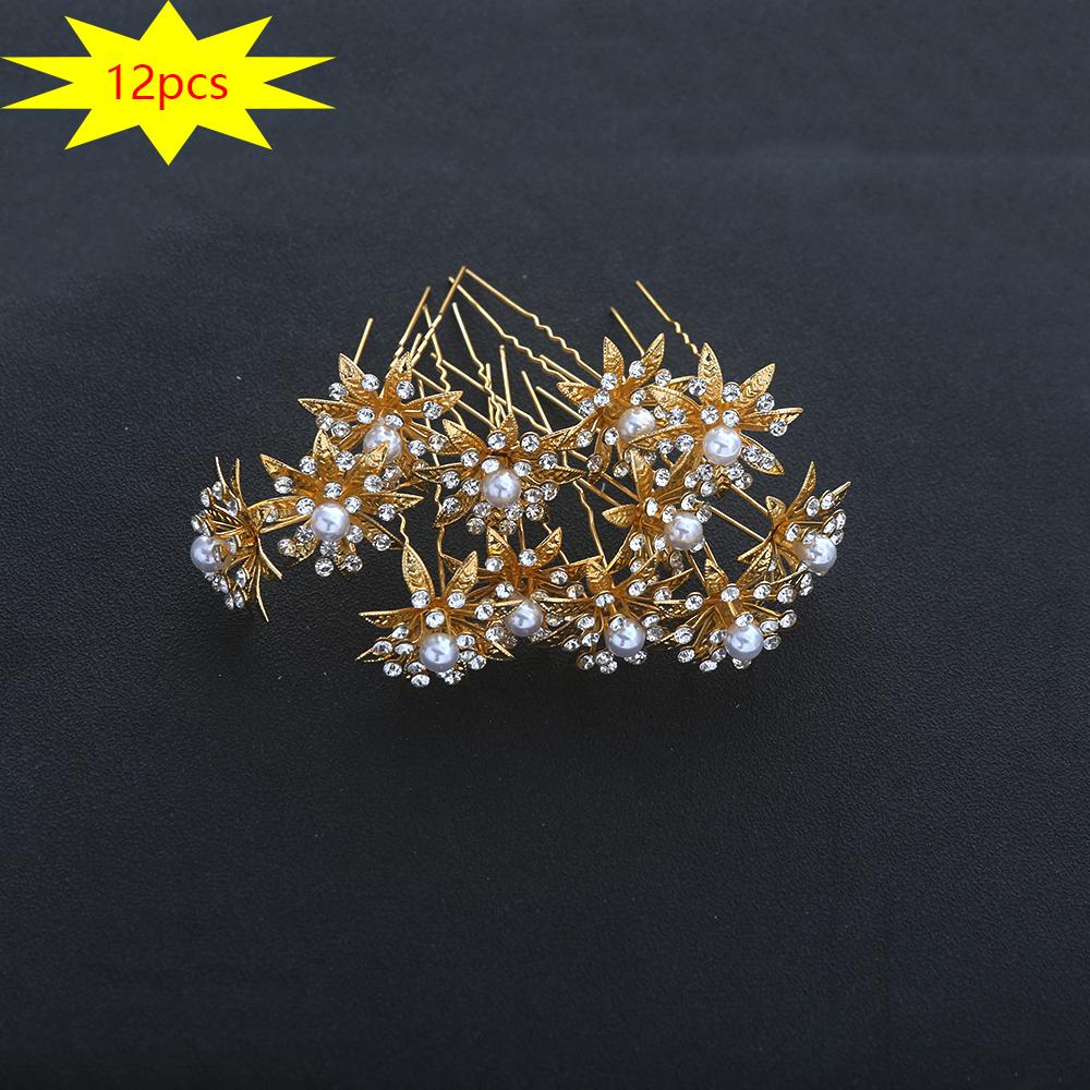 

12pcs Fashion Baroque Bridal Headpiece U-Shaped Pin Pearl Flower Hairpin Women Hair Fork Coiled Hair Accessory Braided