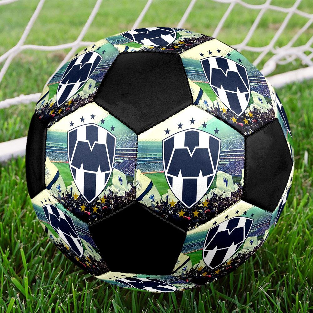 CF Monterrey Size 5 Soccer Ball, Machine-Stitched PVC, Durable & High Bounce, All Ages Fit, Fan Merchandise, Matches & Outdoor Use.