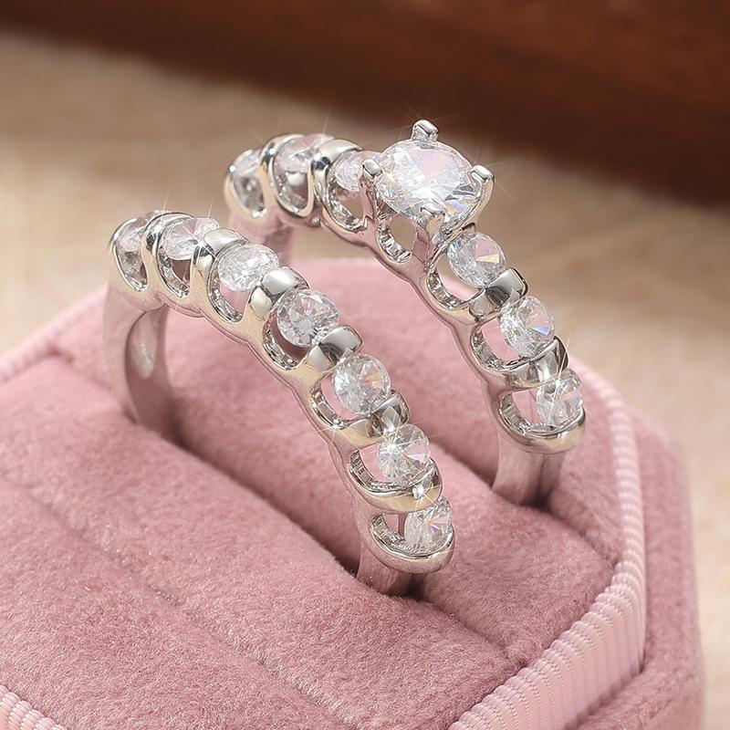 

Exquisite Copper Color Inlaid White CZ Women s Set of Rings Geometry Daily Wear Party Zircon 6
