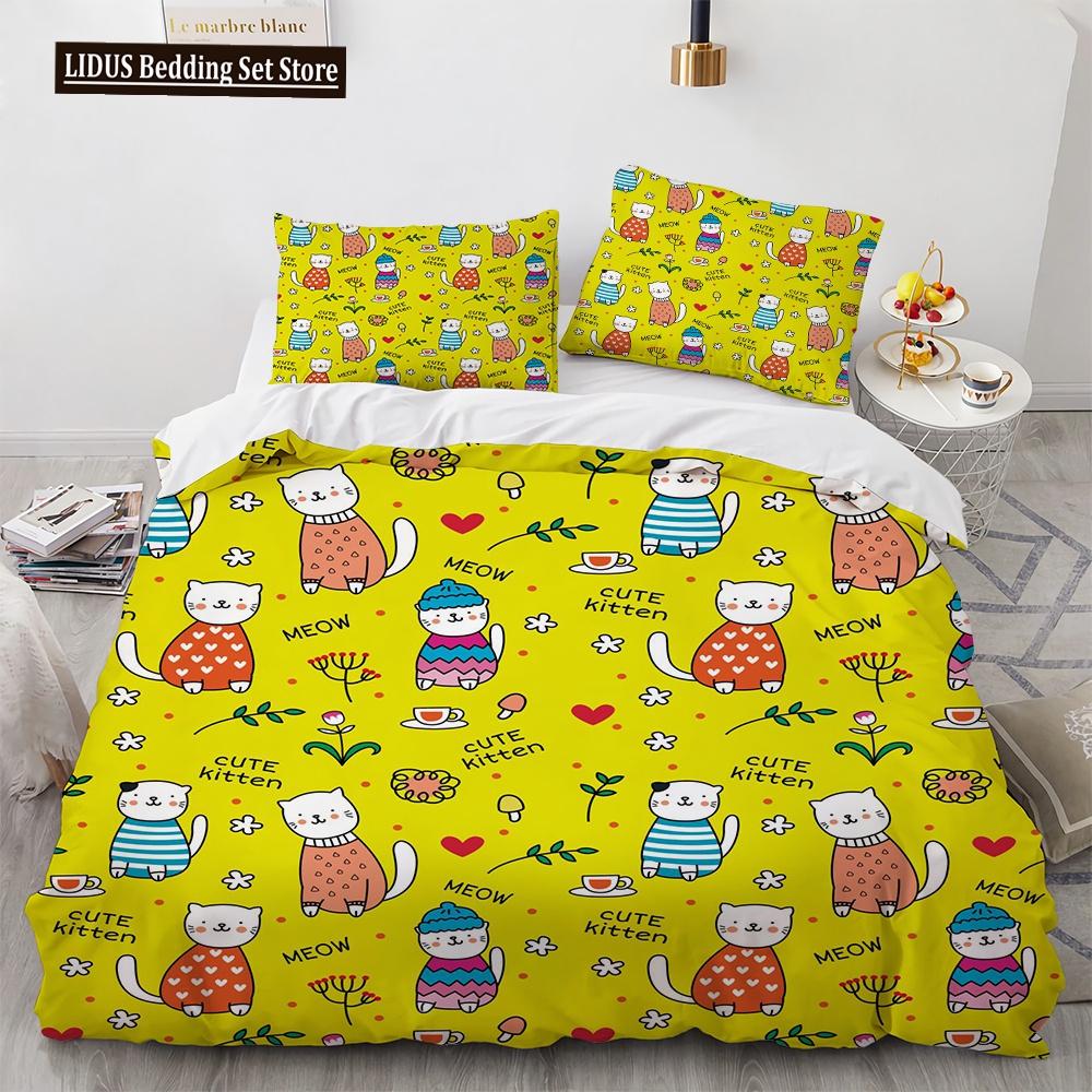 Cartoon Tiere Bettbezug Set Frosch Fuchs Hund Niedliches Muster King Queen Größe Bettwäsche Set Polyester Bettdeckenbezug mit Kissenbezug