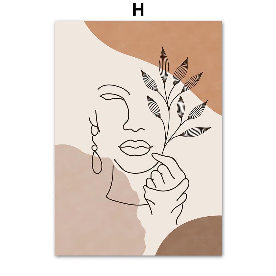 Boho Abstract Lines Girl Leaf Geometry Wall Art Canvas Painting Nordic Minimalist Posters Prints Pictures For Living Room Decor