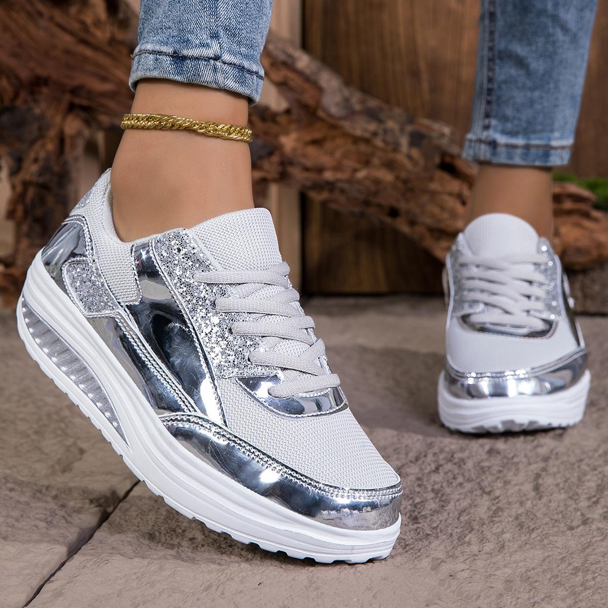 

Легкие Дышащие Женские Сетчатые Кроссовки для Бега Амортизирующая Толстая Подошва из ЭВА 42 серебряный