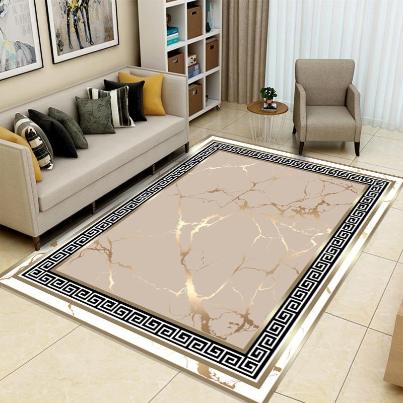 LuxuryGilded Carpet Marble Texture Living Room Anti Slip Mat European Light Luxury Bedroom Sofa Foot Mat Modern Simple Floor Mat