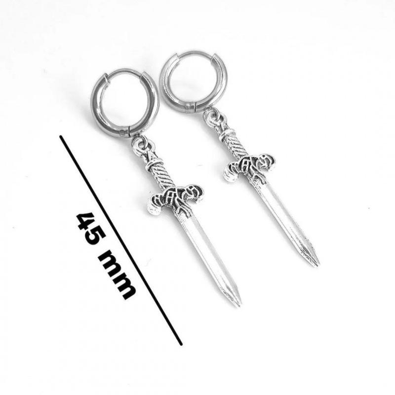 Unisex Silber Gotische Schwert Anhänger Ohrringe