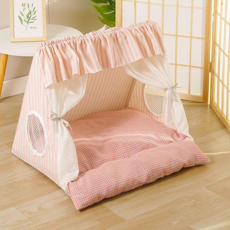 Cute Cat Tent House Removable Clean Dog Tent Bed Breathable Cool Cats Summer Cave Large Space Puppy Kitten House Pet Accessories