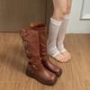 Fashion Winter Thick Heel Woman Knee High Boot Fashion Side Zippers Shoes Vintage Belt Buckle Ladies Knight Long Booties