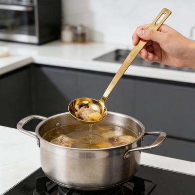 Yousheng Stainless Steel Soup Ladle with Long Handle And Strainer 2-in-1 Kitchen Spoon for Serving And Filtering Easy To Store Hanging Hole Cooking