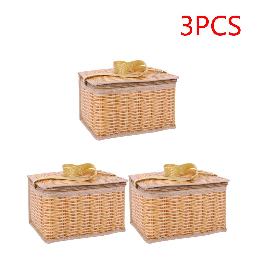 2-10PCS Outdoor Wicker Rattan Picnic Bag Waterproof Tableware Camping Picnic Baskets